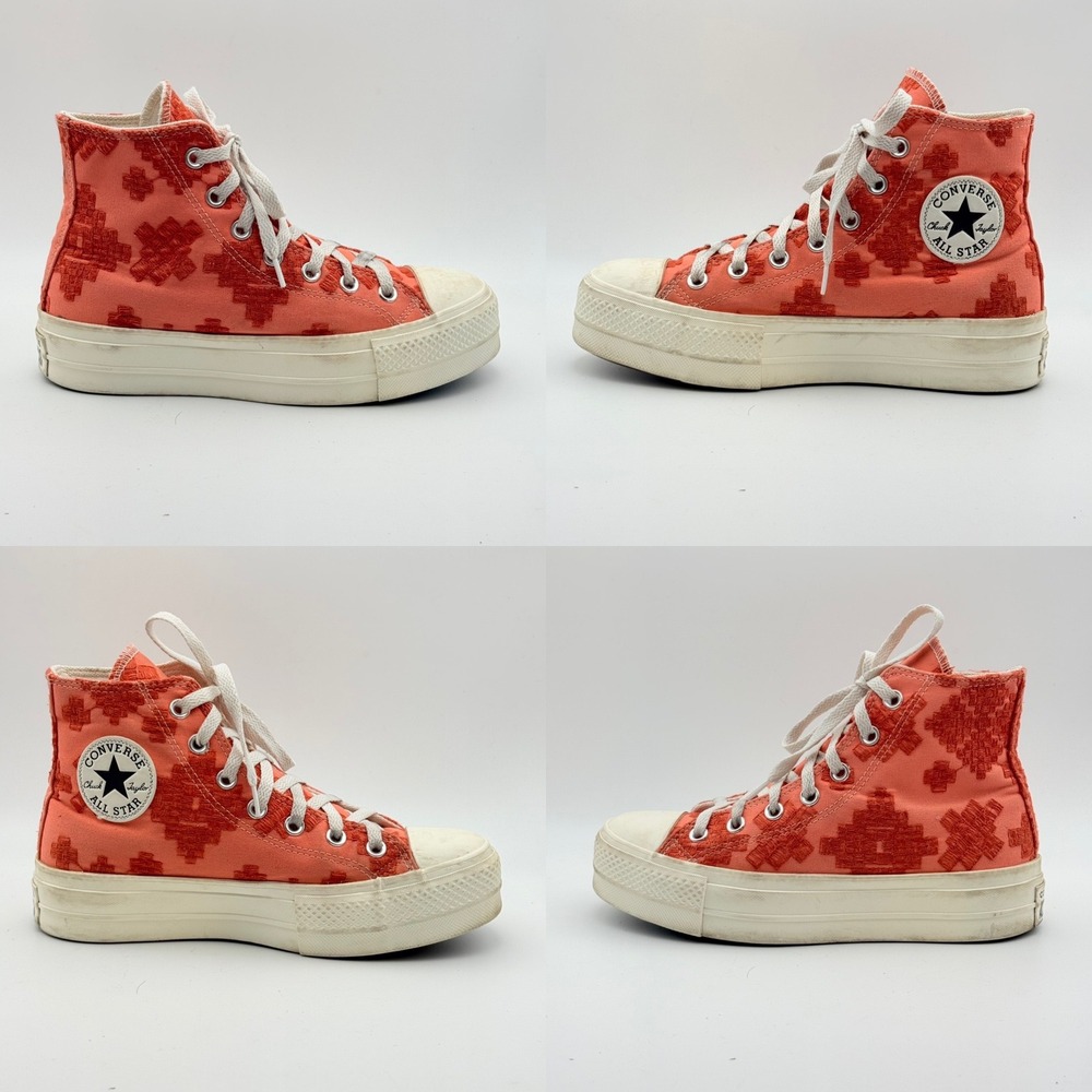 Converse Chuck Taylor All Star Lift Women 7 Orange Embroidered Platform High Top - Picture 2 of 8